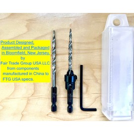 FTG USA Adjustable Wood Countersink Drill Bit #10 (3/16") with Tapered Drill Bits for Woodwork with Storage Container