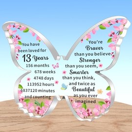 AMZQ Inspirational 13th Birthday Gifts for Girls Transparent Butterfly Shape Acrylic Birthday Present Ideas for 13 Year Old Girl