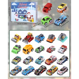 Advent Calendar 2024 for Children, Children's Toy Car, 24 Days Countdown Calendar Toy Blind Box with Play Mat, Includes City Cars and Trucks Toy Vehicle Gift for Boys 2-6 Years