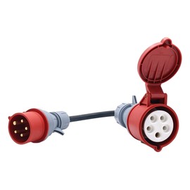 CEE Adapter 3-Phase 400 V | 16A (11 kW) Plug to 32A (22 kW) Coupling, IP44 | with 0.5 m H07RN-F 5G2.5 mm² Rubber Cable for Connection