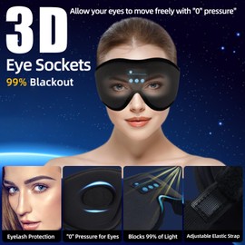 Bluetooth Sleep Mask, Wireless Headphones Headband 3D Breathable Eye Mask for Sleeping with Bluetooth Speaker for Meditation, Travel, Yoga, Relaxation, Adjustable Sleep Earphones for Men Women (Black)