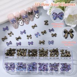 5 Boxes 3D Nail Charms Set,24Pcs Y2k Alloy Nail Art Rhinestone Charms 3D Bow Flower Crown Heart Star with Tweezers and Dual-end Brush for Manicure Salon DIY Crafts,Face Makeup Gems Jewels (Black)