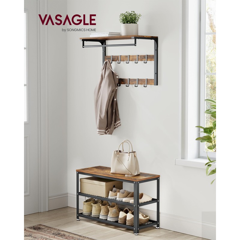 VASAGLE 3-Tier Shoe Rack, Shelf Storage Bench with Metal Mesh