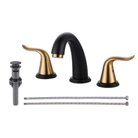 WOWOW Black and Gold Widespread Bathroom Faucet Bathroom Sink Faucet 3 Hole Vanity Faucet 2 Handle Basin Faucet 8 Inch Mixer Tap with Pop Up Drain and Supply Hose