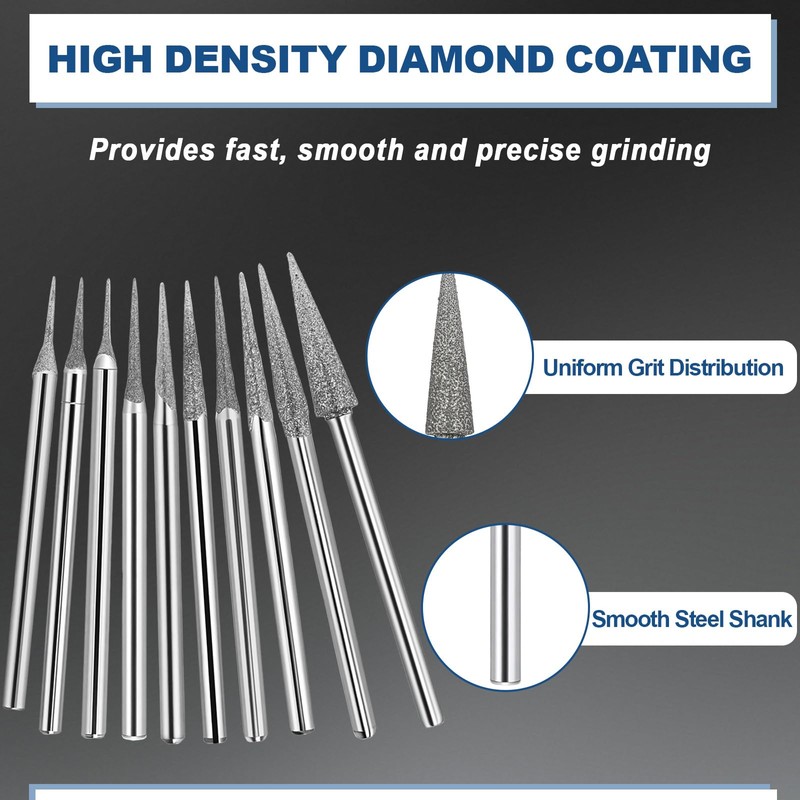 3/32" Marathon-IV Micromotor Tapered Diamond Burr Bits, Cone Point Diamond