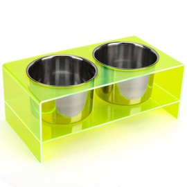 Raised Dog Bowl Stand Large Acrylic Dog Water Bowl Elevated Pet Feeder with Double Big Stainless Bowls for Large Medium Pets, Neon Green