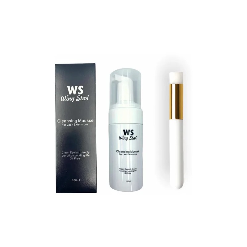 Kit Shampoo Foam Brocha Para Limpieza De Pestañas Lash