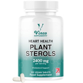 Vinco Plant Sterols High Strength 2400mg - 120 Vegan Tablets, Supports Healthy Cholesterol Levels - Contains Beta-Sitosterol, Vegan and Vegetarian Friendly - Made in The UK