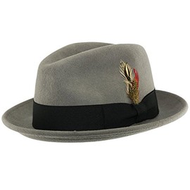 Unisex Crushable Hand Made C-Crown Felt Fedora Trilby Hat with Removable Feather 100% Wool (Large(59), Grey)