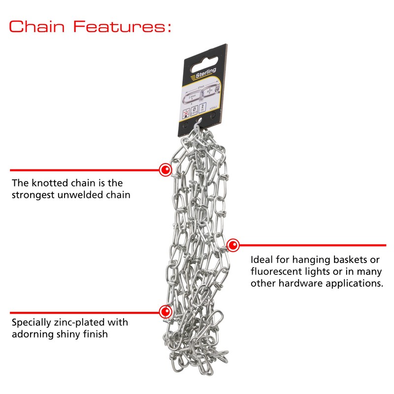 Sterling KZ24L2 Knotted Chain, Bright Zinc, 2.4mm x 2m