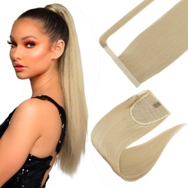 Elailite Real Hair Ponytail Extension, #613 Light Blonde, Hair Braid, Ponytail Hairpiece, Straight, Natural Hair Extension, 50 cm, 95 g