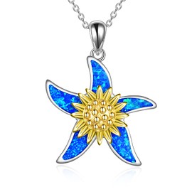 MONGAS Sunflower Starfish Necklace 925 Sterling Silver Sunflower Starfish Social Worker Coworker Jewelry Retirement Gifts for Women