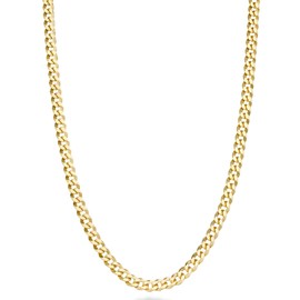 Miabella Italian Solid 18k Gold Over 925 Sterling Silver 3.5mm Diamond Cut Cuban Link Curb Chain Necklace for Women, Made in Italy (Length 22 Inches) | Miabella