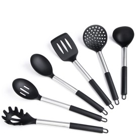 Silicone Kitchen Utensils Set - Culinary Couture 6-Pieces Grey Silicone Cooking Utensils Set for Nonstick Cookware - Silicone Spatulas Set, Stainless Steel Handle & Other Kitchen accessories