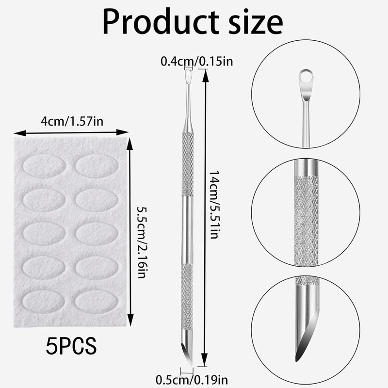 Cuticle Pusher Tool, Professional Nail Tools Set With 50 Grit