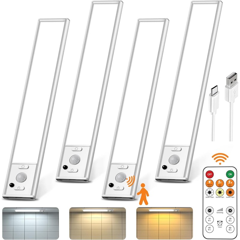 9inch Under Cabinet Lighting with Remote, Rechargeable LED Motion Sensor