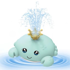 Baby Bath Toys Crab 10.5 cm x 13 cm (Blue) - Light Up Bath Toys for 1 - 3 Year Old Children Boys and Girls, Water Rubber Design with Water Absorb Hole and Sensor