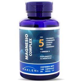 Maklen Magnesio Complex 5  Glicinato, Carbonato, Citrato, xido e Hidroxido  Omega 3  140 Cpsulas de 900mg  Apoya Energia, Relajacion Muscular y Sueo  