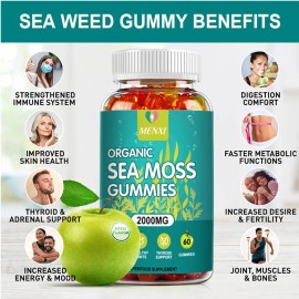 MENXI Sea Moss Gummies 2000mg , 100% Clean & Natural Vegan Genuine Sea Moss 60 Gummy