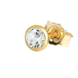 NKlaus Single Stud Earrings Gold 585 - Earring with White Zirconia - Gold Jewellery Men, Women & Girls - Yellow Gold - 14 Carat - 1 Piece, Yellow Gold, Zircon