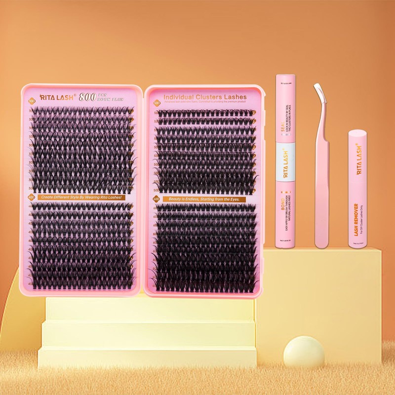 RITALASH DIY Eyelash Extension Kit, 800PCS Cluster Lash Book Set