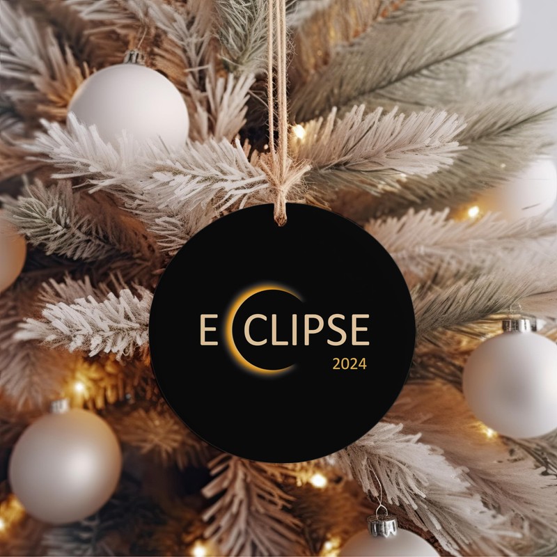 Solar Eclipse 2024 Christmas Ceramic Ornament, Total Solar Eclipse Ornament,