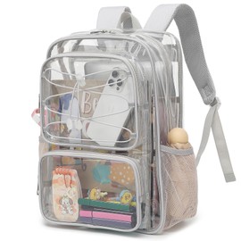 Esfoxes Clear School Backpack for Girls Women, Kids Teens Heavy Duty See Through College Bookbag Transparent School Bag (Grey)