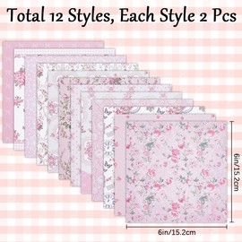 CRASPIRE 24Pcs Origami Paper Pink Florals Scrapbook Paper Pad 6"×6”Single-Sided Colorful Paper Diary Decoration Paper for DIY Album Scrapbook Background Junk Journal Craft Art Photo Album