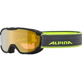 ALPINA PHEOS JR. Q-LITE Mirrored, Contrast-Enhancing Ski Goggles with 100% UV Protection for Children, Black/Neon Yellow, One Size