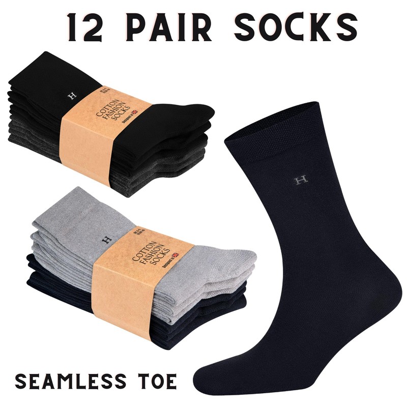 SMG® Mens 12 Pair Pack Cotton Casual Smart Design Contrast