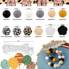 Keyzone 200PCS Silicone Beads Bulk, DIY Multicolor Silicone Beads for Keychain Making Kit, Silicone Beads 15mm Accessories Silicone Beads for Pens, Bracelet, Necklace (Animal Print Rose Style)