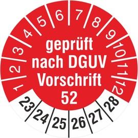 Pack of 50 Test Labels 30 mm Tested DGUV Information Regulation 52 Cranes 2023-2028 Test Badges Lifting Equipment