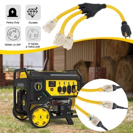 NEMA L5-30P to 3X 5-15R 5-20R Shore Power Adapter, ZDHQLHJ 30Amp 3 Prong Locking Generator L5-30 Male Plug to 5-15R 5-20R 3-Way T-Blade Household Outlet Female Receptacle with Lighted Power Indicator