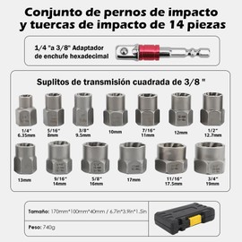 Juego de 14 Piezas de Extractor de Tornillos, Herramienta de Extractores de Pernos y Tuercas, Kit de Extracción de Tornillos Barridos para Quitar Pernos Redondos Dañados y Desgastados