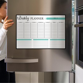 Magnetic Dry Erase Weekly Calendar Whiteboard for Fridge, 12"×17‘’ Grocery to Do List Organizer, Family Planner White Board with 3 Markers and 1 Eraser for Kitchen Refrigerator