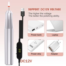 Portable Electric Nail with Ceramic Polishing Head,Nail File Display Screen DC12V USB Strong Power Efile for Acrylic Gel Nails,Manicure Pedicure Polishing Shape Tools Design for Home Salon (Silver)