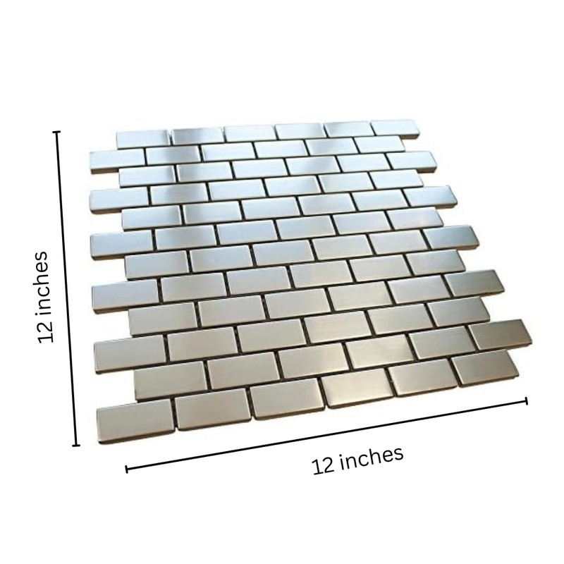 Vogue T Brushed Stainless Steel Brick Mosaic Tile 2x4 Subway