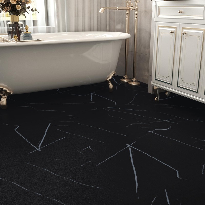 WESTICK Thick Black Marble Peel and Stick Floor Tile Waterproof