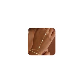 JOBICY Layered Hand Chain Bracelet Stack, Gold Bracelets for Women Trendy 14k Filled Finger Ring Bracelet Hand Chain Cz Dot Link Gold Bracelets for Women Non Tarnish Jewelry Gifts for Her