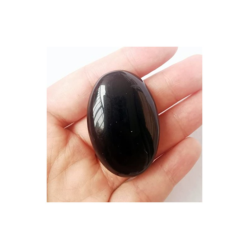 Manekieko Natural Black Obsidian Mini Oval Palm Bag Healing Crystal