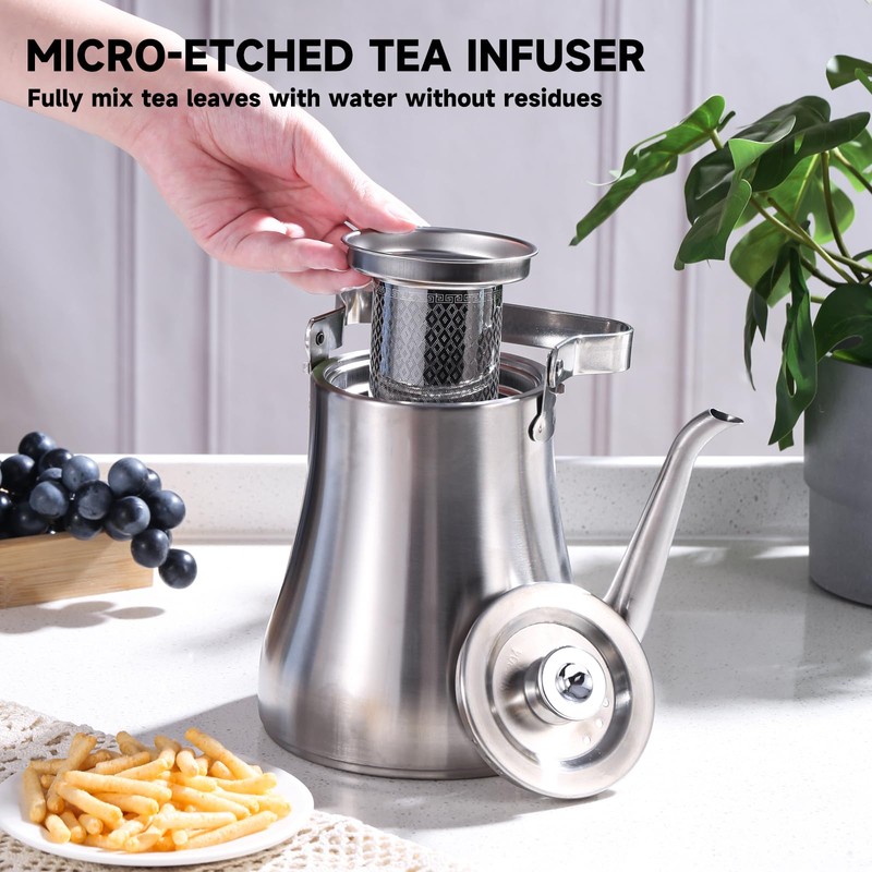 GURUDAR 68OZ/2000ML Stainless Steel Teapot with Removable Infuser for Loose