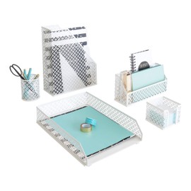 Blu Monaco White Desk Accessories for Women - 6 Piece Office Supply White Desk Organizer Set