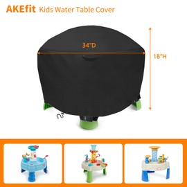 AKEfit Kids Water Table Cover, Sand Water Table Cover for Little Tikes Spiralin' Seas Waterpark Play Table,Waterproof Dustproof Anti-UV Outdoor Toys Cover,34“Dia x 18"H, Black (Cover only)