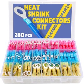 haisstronica 280PCS Marine Grade Heat Shrink Wire Connectors-Electrical Connectors Kit of Tinned Red Copper,Crimp Insulated Ring Fork Spade Butt Splice(3Colors/21Size) 16-14 22-16 12-10 Gauge