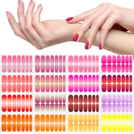 XEAOHESY 16 Sheets 224 Pieces Gradient Solid Color Nail Polish Strips, Self-Adhesive Warm Colors Nail Polish Stickers, Red Pink Yellow Nail Wraps, Nail Art Accessories