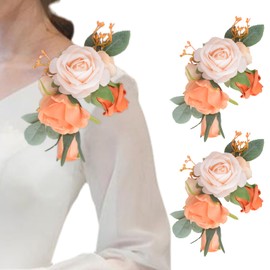 URROMA Wedding Shoulder Corsage Set, 2Pcs Orange Artificial Shoulder Corsages Flowers Mother of The Bride Floral Corsage for Wedding Ceremony Banquet