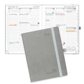 POPRUN Calendar 2026 Weekly Planner 22 x 16.5 cm, 17-Month Diary (Jan.2026-Dec.2026), Book Calendar 1 Week 2 Pages Soft Cover with PU Leather - Grey