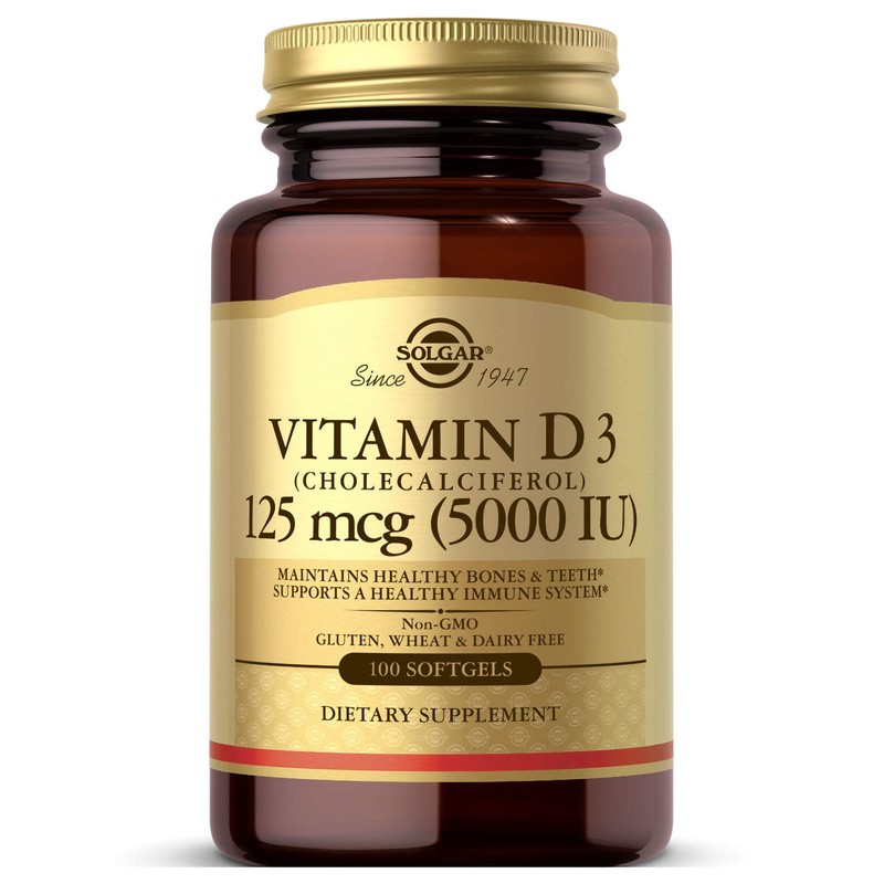 Solgar Vitamin D3 (Cholecalciferol) 125 MCG (5000 IU), 100 Softgels