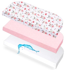 Lovely Hippo 2 x Fitted Sheets 50 x 89 cm + 1 x Mattress Protector - Fitted Sheet 100% Cotton Compatible with BabyBay Maxi, Boxspring, Comfort, Comfort Plus (Dancer Rose, 50 x 89 cm)