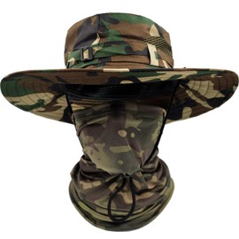 ehsbuy Fishing Hats for Men Women with Cooling Neck Gaiter Wide Brim Camo Hat Face Scarf Camouflage Military Army Hat Bucket Sun Hats Hunting Mesh Beach Cap Neck Tube